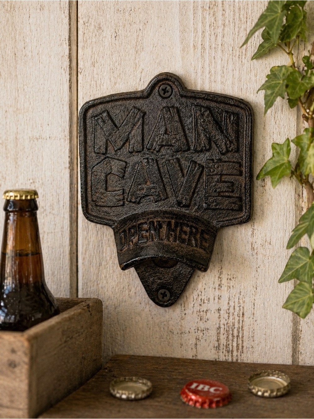 Cast Iron Man Cave Bottle Opener Wall Mount Bar Decor